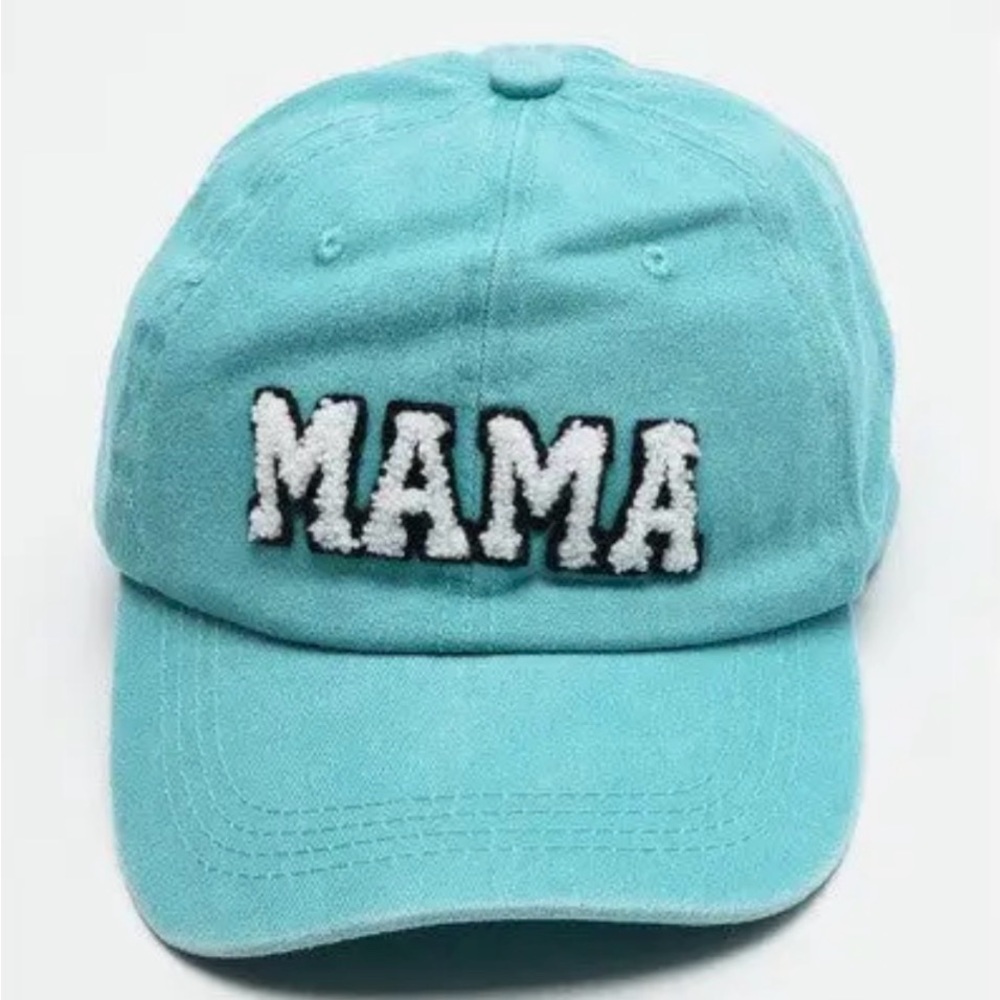 Washed Sherpa Turquoise 'MAMA' Baseball Cap